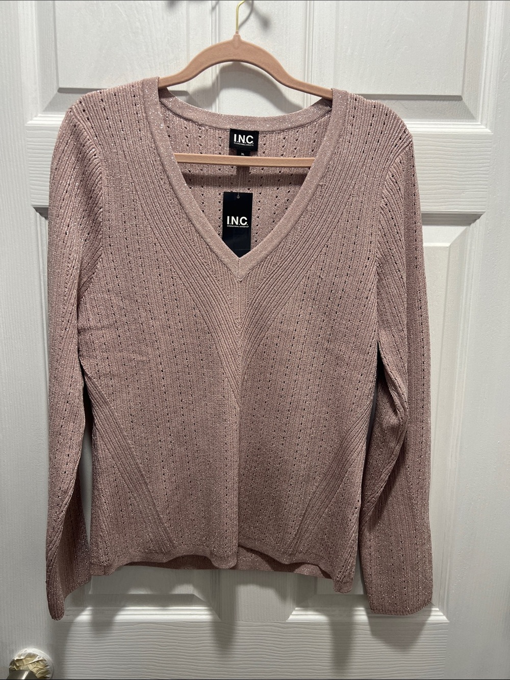INC International Concepts V-Neck Long Sleeve Sweater - Dusty Mauve